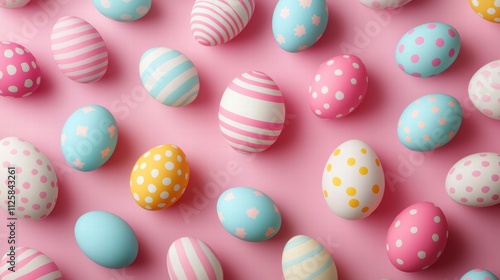 Colorful Easter eggs on a pink background