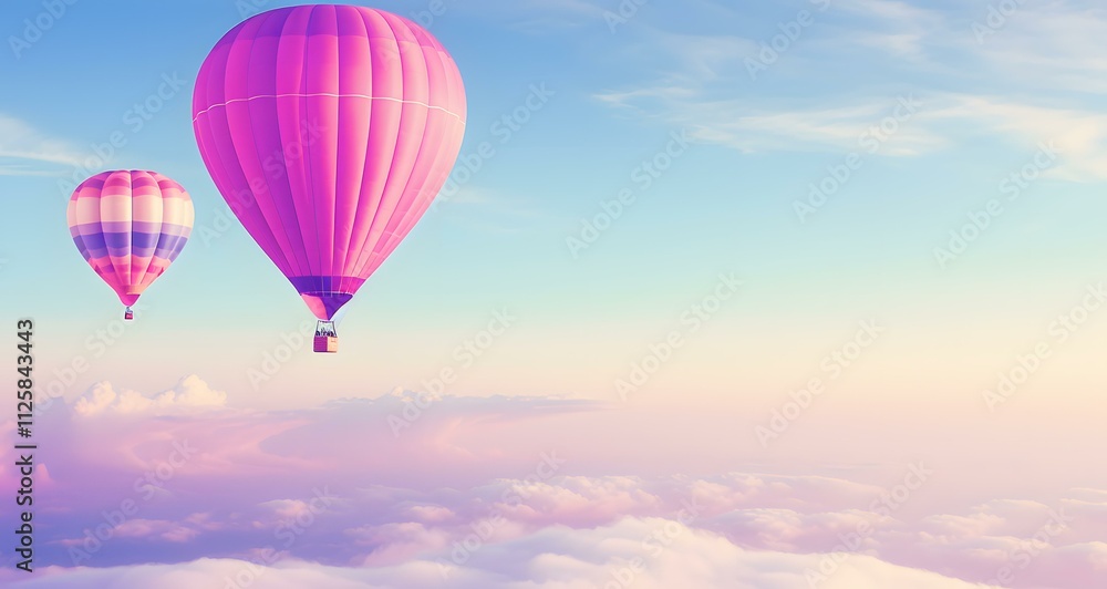 Naklejka premium two hot air balloons fly high above the clouds