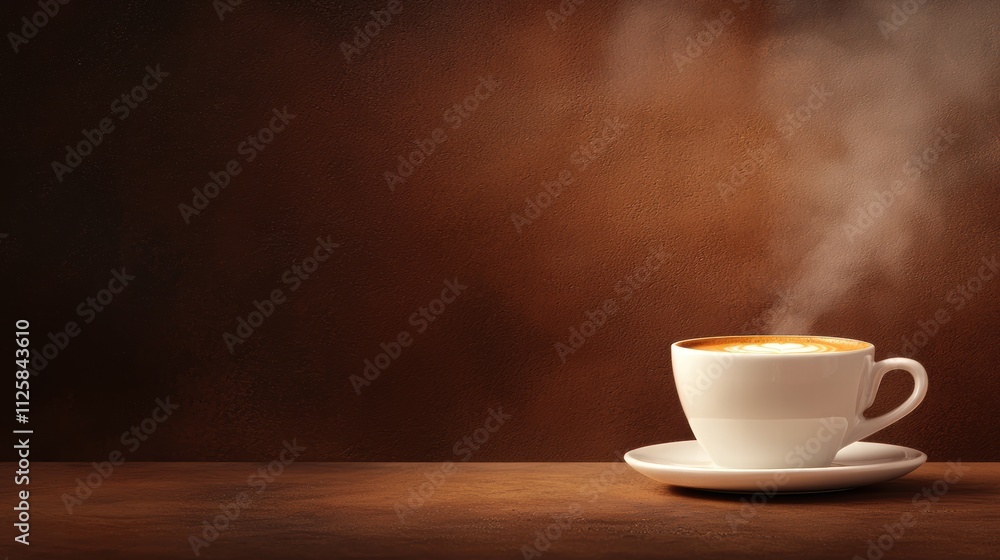 Steaming cup of coffee on a rustic wooden table Steaming cup of coffee on a rustic wooden table