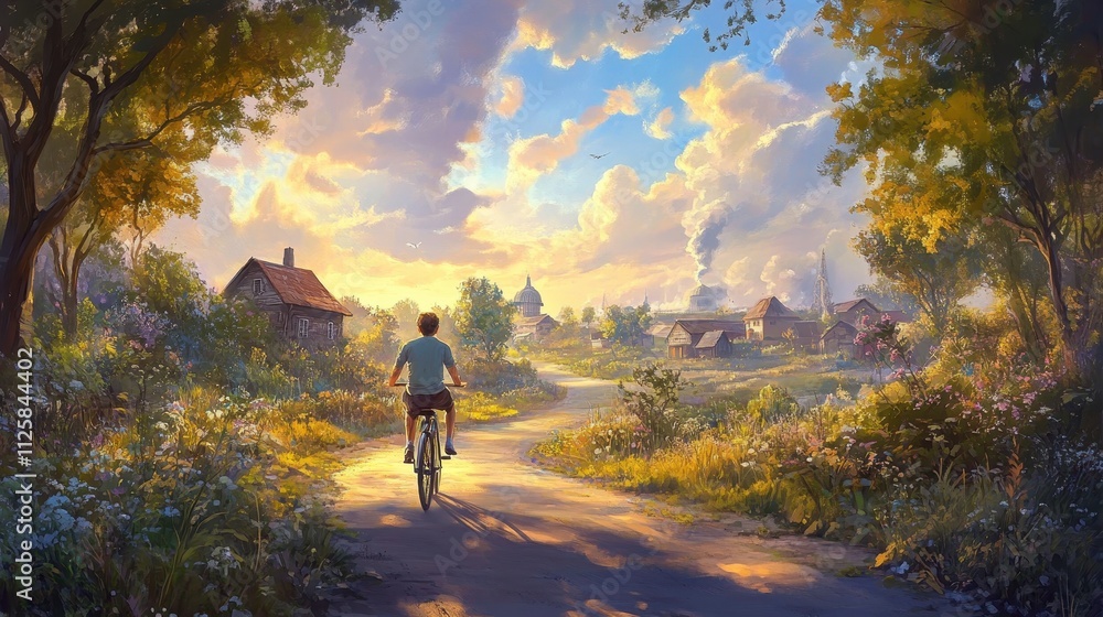 Serene Bike Ride Through a Peaceful Countryside