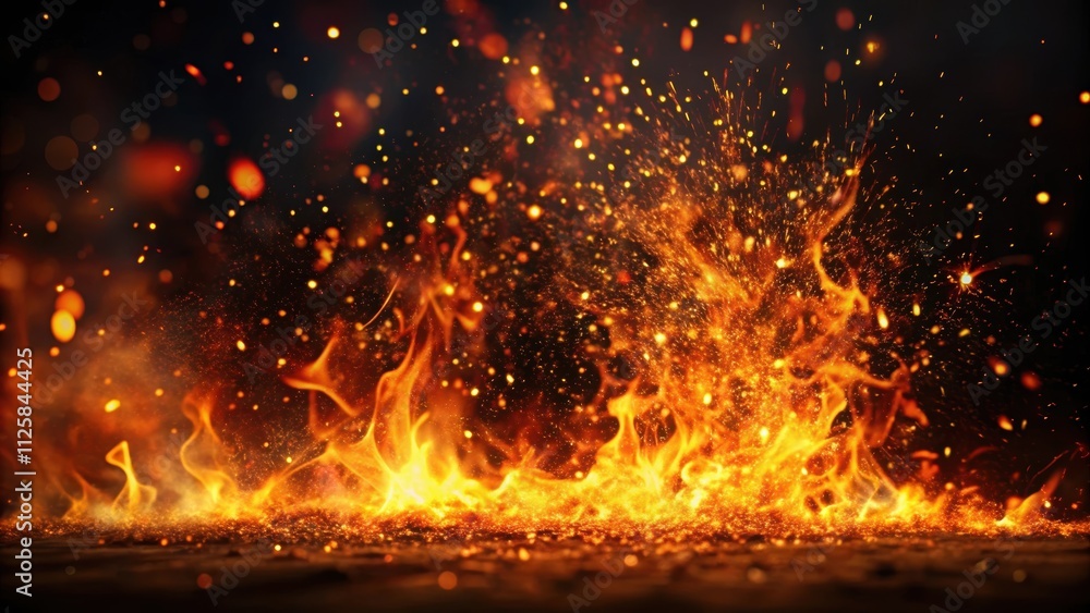 Abstract fire particles with fiery embers and sparks on a black background, abstract, fire, flames, embers, sparks Abstract fire particles with fiery embers and sparks on a black background, abstract, fire, flames, embers, sparks
