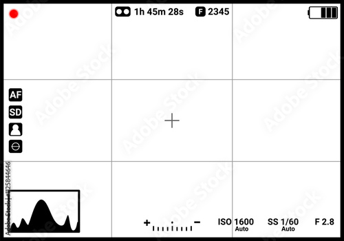 Camera viewfinder. Camera display. Photo frame vector design.