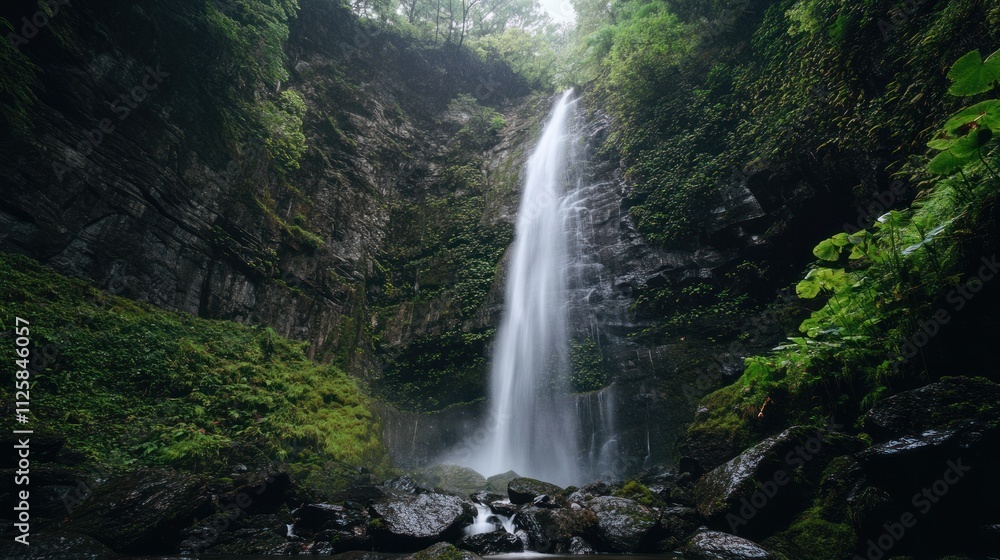 Serene Waterfall in Lush Rainforest Serene Waterfall in Lush Rainforest