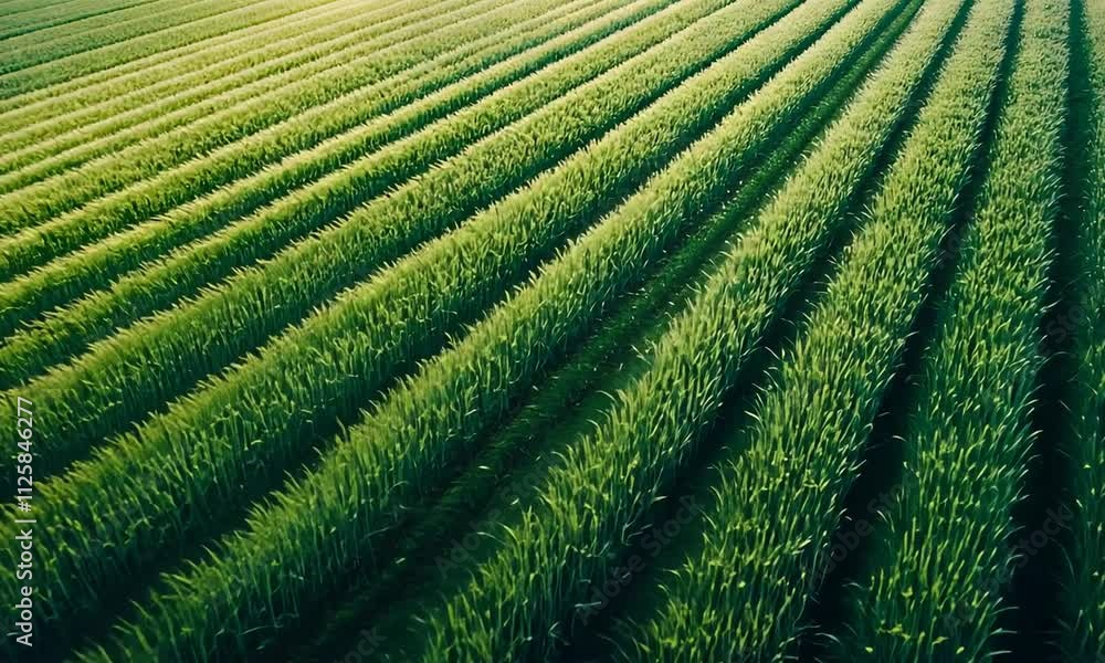 Aerial view of lush green crop fields with neatly arranged rows, showcasing the beauty of agricultural landscapes and the importance of farming practices. Aerial view of lush green crop fields with neatly arranged rows, showcasing the beauty of agricultural landscapes and the importance of farming practices.