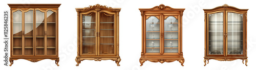 Elegant Wooden Display Cabinets on Transparent Background