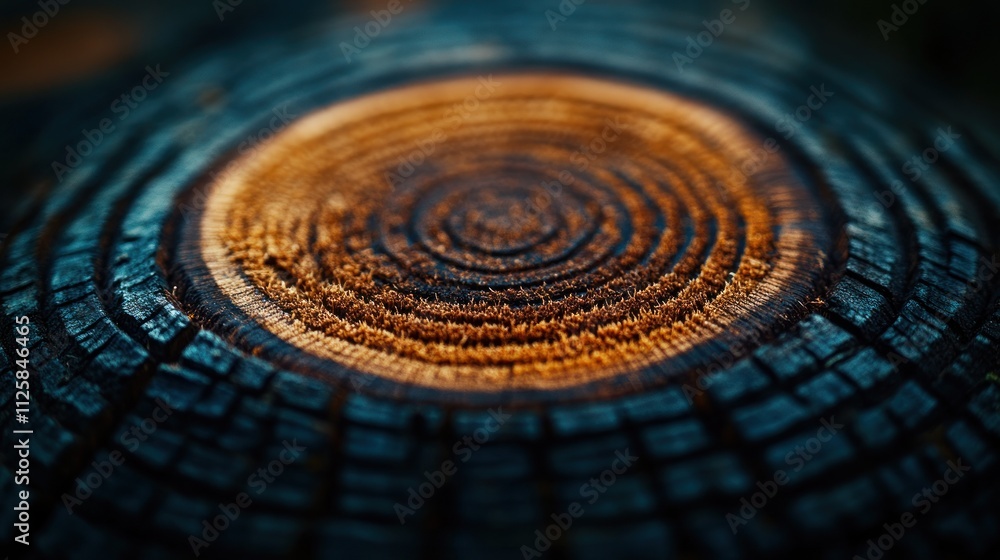 Close-up of a tree stump's cross-section, showcasing concentric rings and charred edges. Close-up of a tree stump's cross-section, showcasing concentric rings and charred edges.