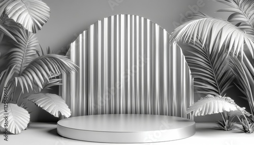 Silver black metalic ceremony award stage venue background. 3d stage background. Elegant venue concept.
