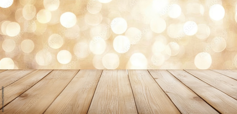 Wooden table with blurred gold bokeh background. Wooden table with blurred gold bokeh background.