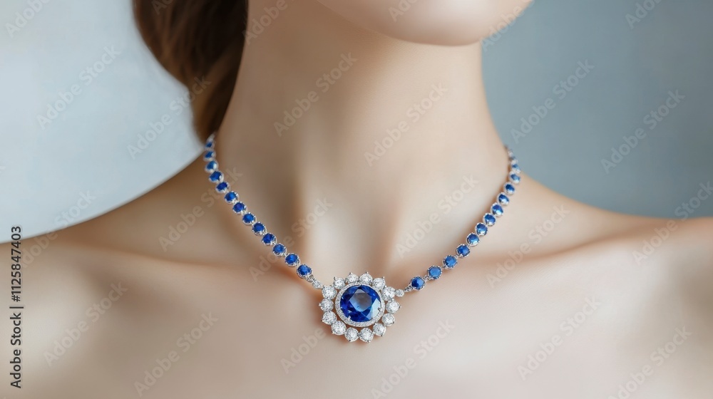 Elegant Woman Displaying a Dazzling Sapphire Necklace Elegant Woman Displaying a Dazzling Sapphire Necklace