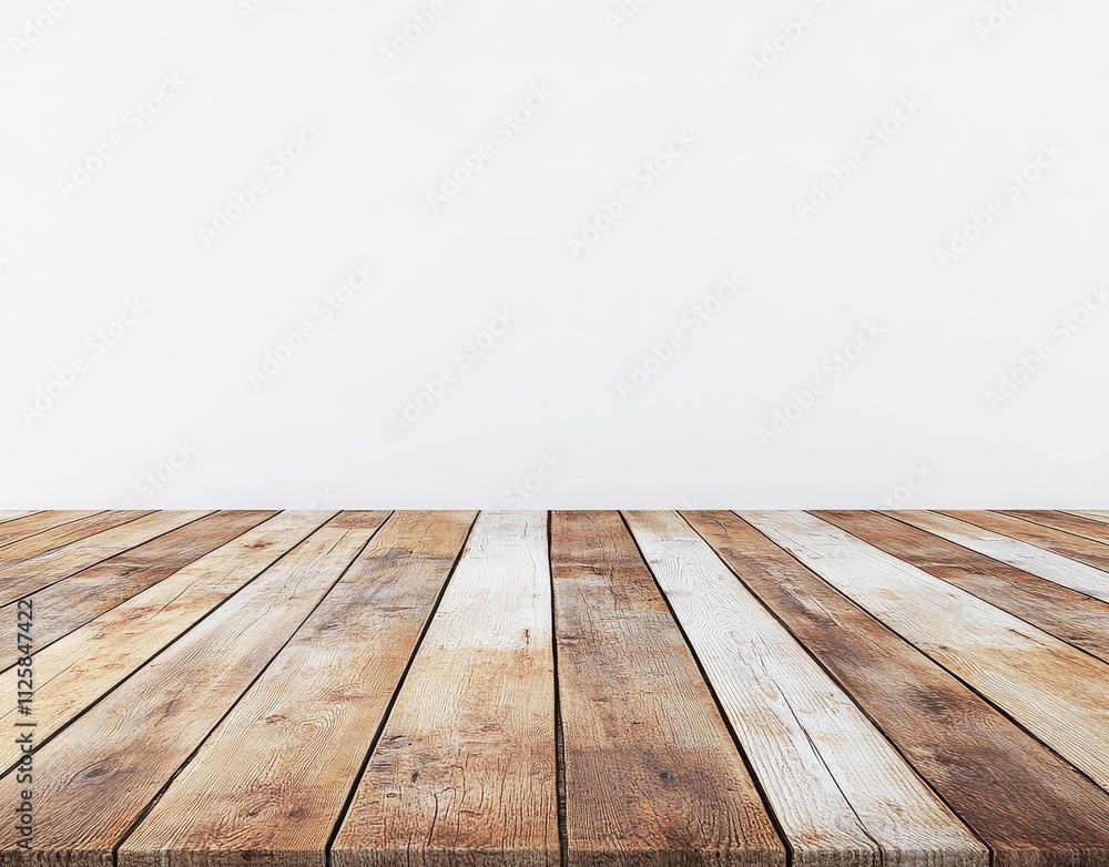 Rustic wooden table against a white wall. Rustic wooden table against a white wall.