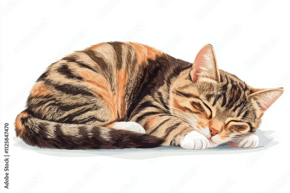 Fototapeta premium A sleeping tabby cat with a relaxed posture and soft fur.