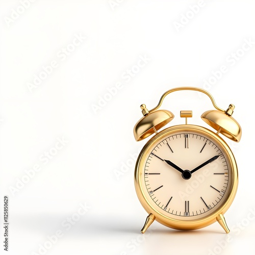 Wallpaper Mural Classic Gold Alarm Clock on a White Background, Illustrating the Concept of Time Management, Punctuality, and Daily Planning for Busy Professionals and Students Torontodigital.ca