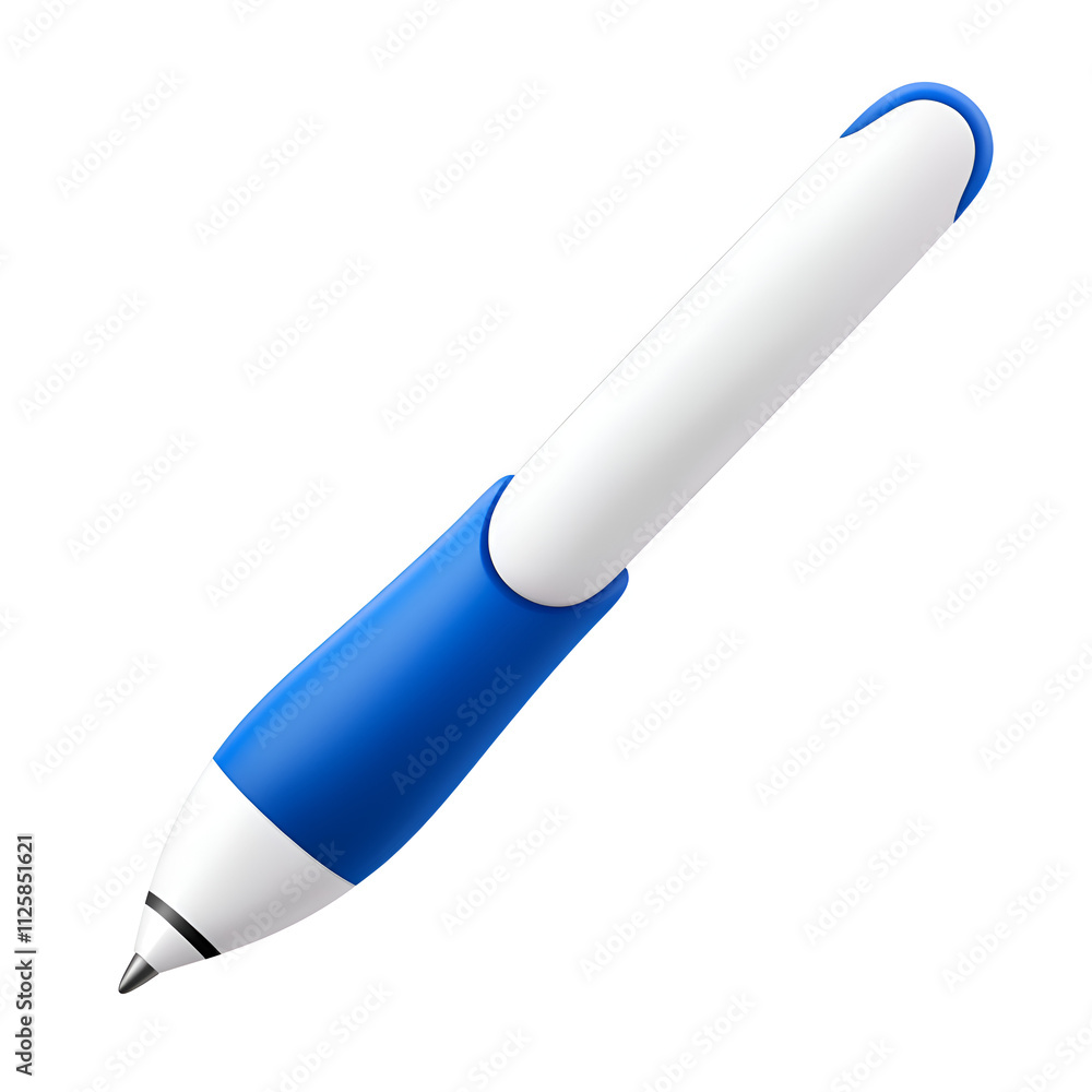 Writing tool with blue grip and white barrel resting at an angle on a plain surface Writing tool with blue grip and white barrel resting at an angle on a plain surface