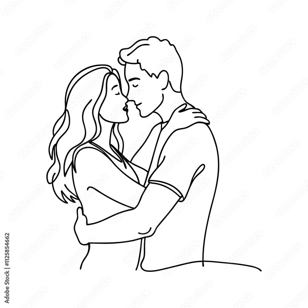 Romantic Couple Embrace - Line Art Vector Illustration. Romantic Couple Embrace - Line Art Vector Illustration.