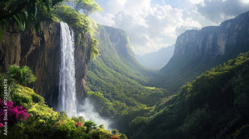 Serene Waterfall in Lush Green Valley Serene Waterfall in Lush Green Valley