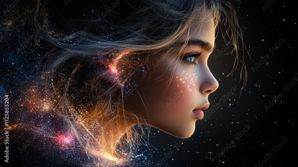 Softly lit profile of a graceful girl, her hair swept by the wind, emotional expression in her glittering eyes, surrounded by a pastel-colored ethereal glow, high resolution, ultra-realistic Softly lit profile of a graceful girl, her hair swept by the wind, emotional expression in her glittering eyes, surrounded by a pastel-colored ethereal glow, high resolution, ultra-realistic