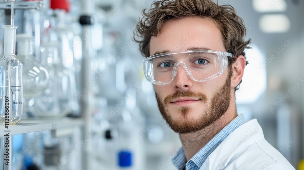 Fototapeta premium Scientific researcher conducting experiments in laboratory modern facility professional portrait innovative environment
