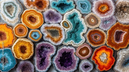 Obraz na płótnie Colorful agate geode slices background.