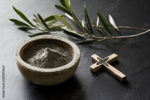 Sacred ritual: embracing Ash Wednesday as time for penance, reflection, acknowledgment of human mortality, symbolized by imposition of ashes, guiding believers into season of faith, devotion. photo