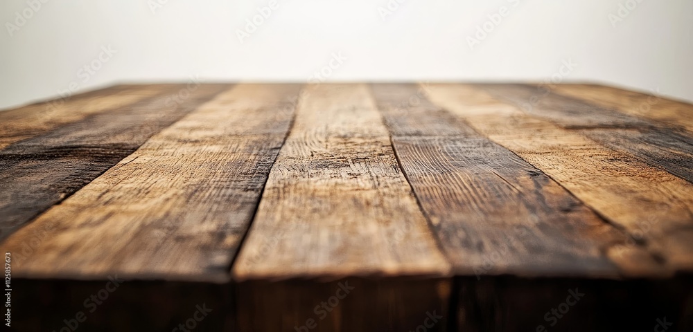Rustic wooden table top with planks, grain, and texture against a blurred background. Rustic wooden table top with planks, grain, and texture against a blurred background.