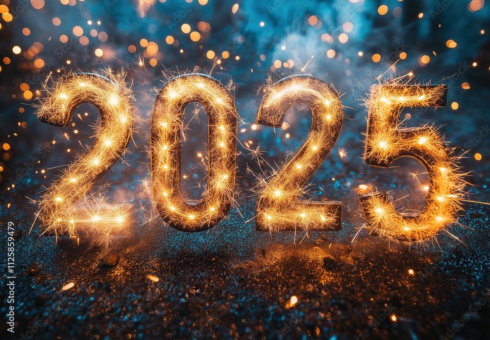 The text 2025 on an abstract dark background. The text 2025 on an abstract dark background.