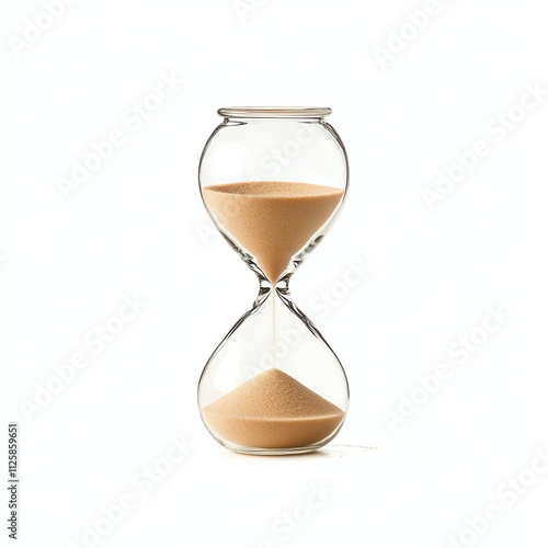 Classic hourglass with sand, symbolizing time passing, isolated on white background.