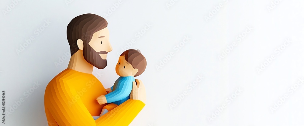 Affectionate Father and Baby in Minimalist Papercraft Style Affectionate Father and Baby in Minimalist Papercraft Style