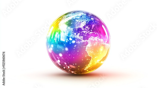 Colorful globe with vibrant hues on a white isolated background.