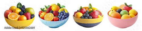 Fresh Fruit Bowls on Transparent Background