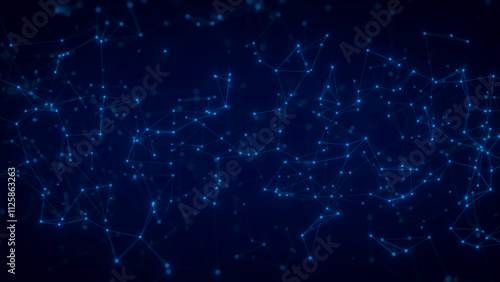 Abstract Glowing Network Of Connected Blue Nodes On A Dark Background