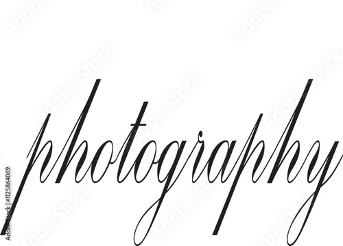 This image features the word "PHOTOGRAPHY" in black cursive typography, set against a clean white background, creating a sleek and professional design. 