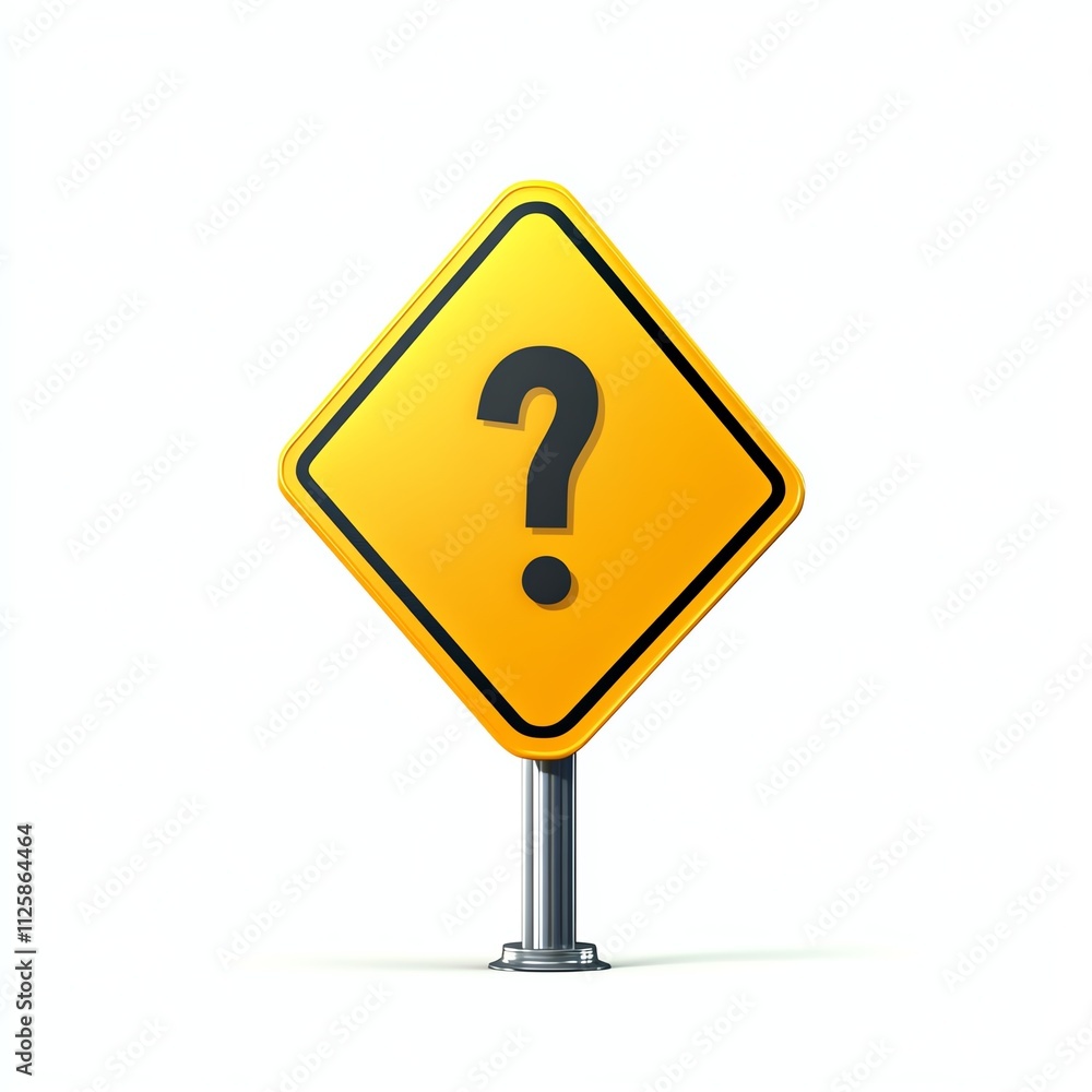 Yellow caution sign with a question mark on white background. Yellow caution sign with a question mark on white background.