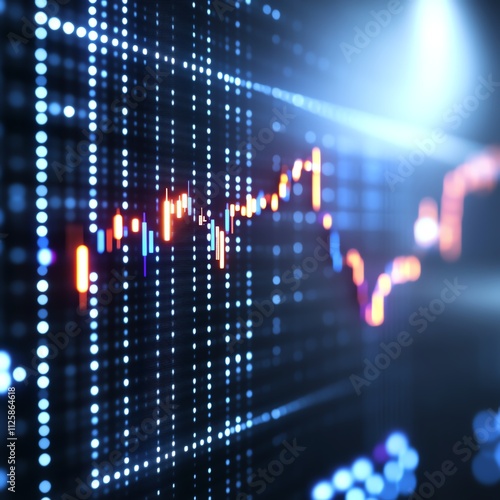 Financial data visualization with trends and graphs on a dark background.