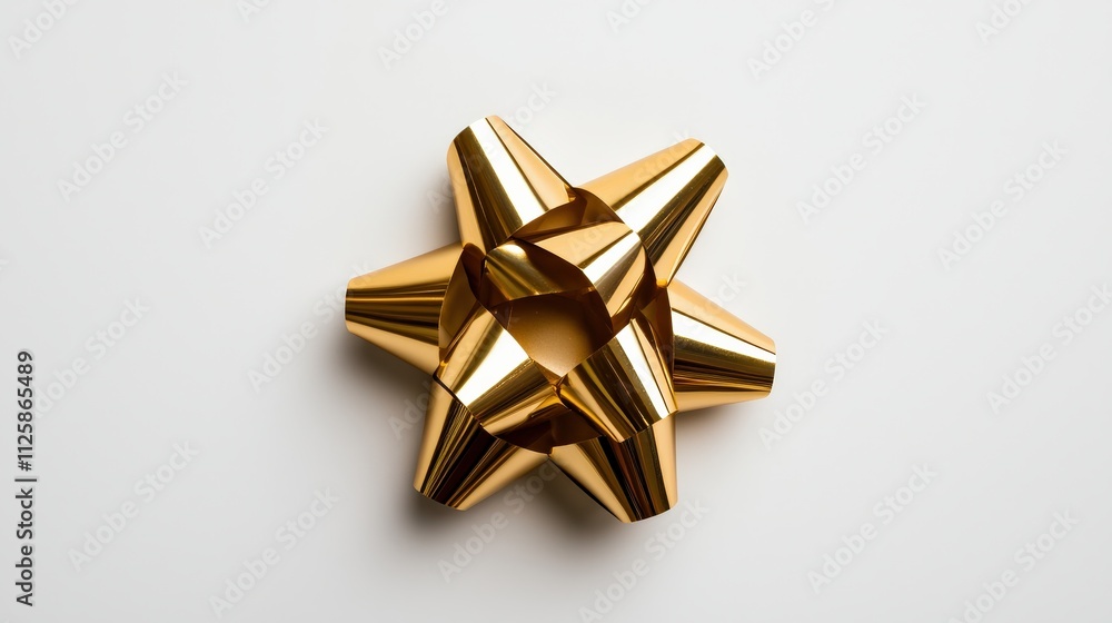 A shiny gold gift bow placed on white. A shiny gold gift bow placed on white.