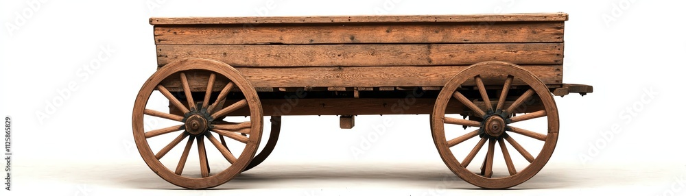 Wooden cart with large wheels, white isolated background. Wooden cart with large wheels, white isolated background.