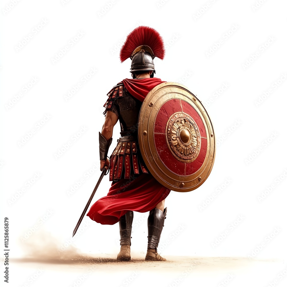 Roman warrior in armor, ready for battle, against a white isolated background. Roman warrior in armor, ready for battle, against a white isolated background.
