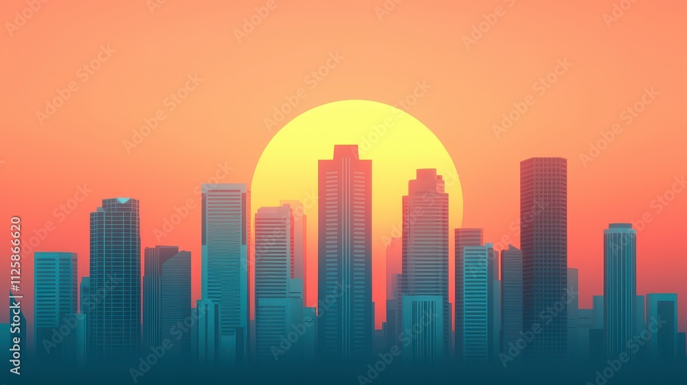 Sunset Cityscape Vibrant Urban Silhouette at Dusk Sunset Cityscape Vibrant Urban Silhouette at Dusk