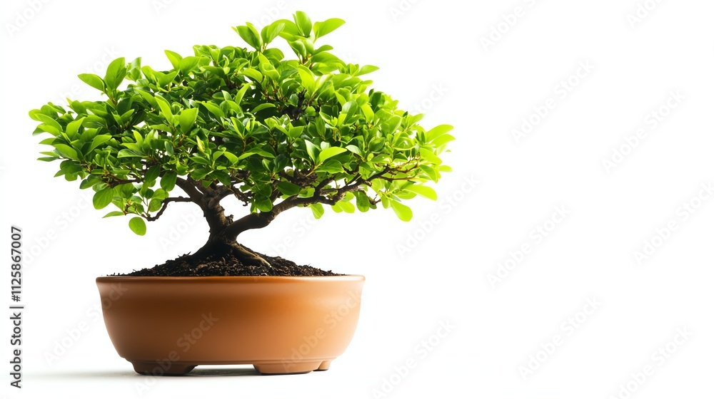 Bonsai tree in a ceramic pot, vibrant green leaves against a white background. Bonsai tree in a ceramic pot, vibrant green leaves against a white background.