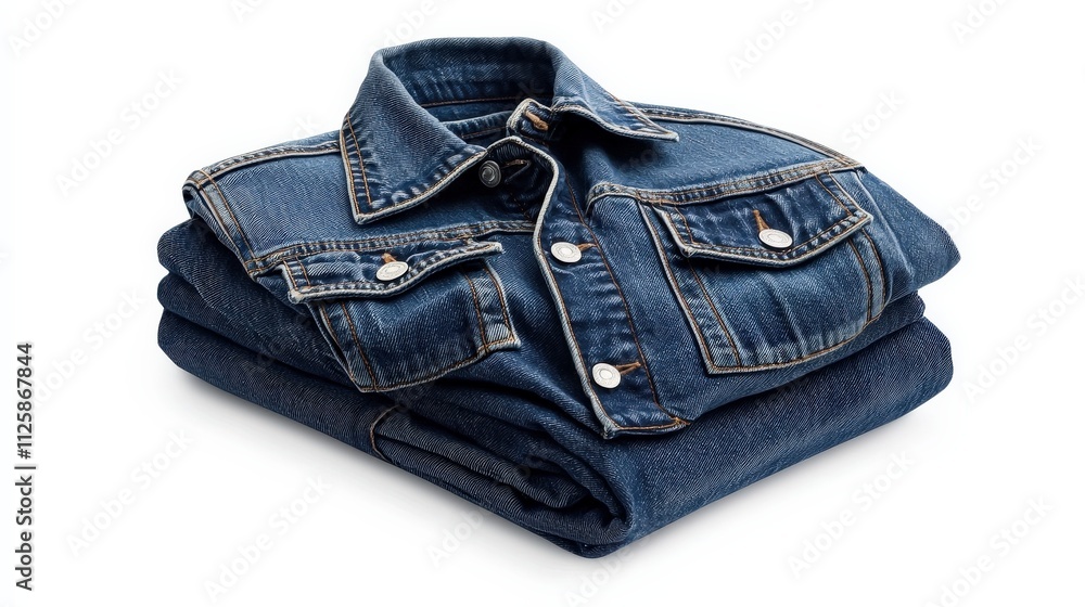 A folded denim jacket, isolated on white. A folded denim jacket, isolated on white.