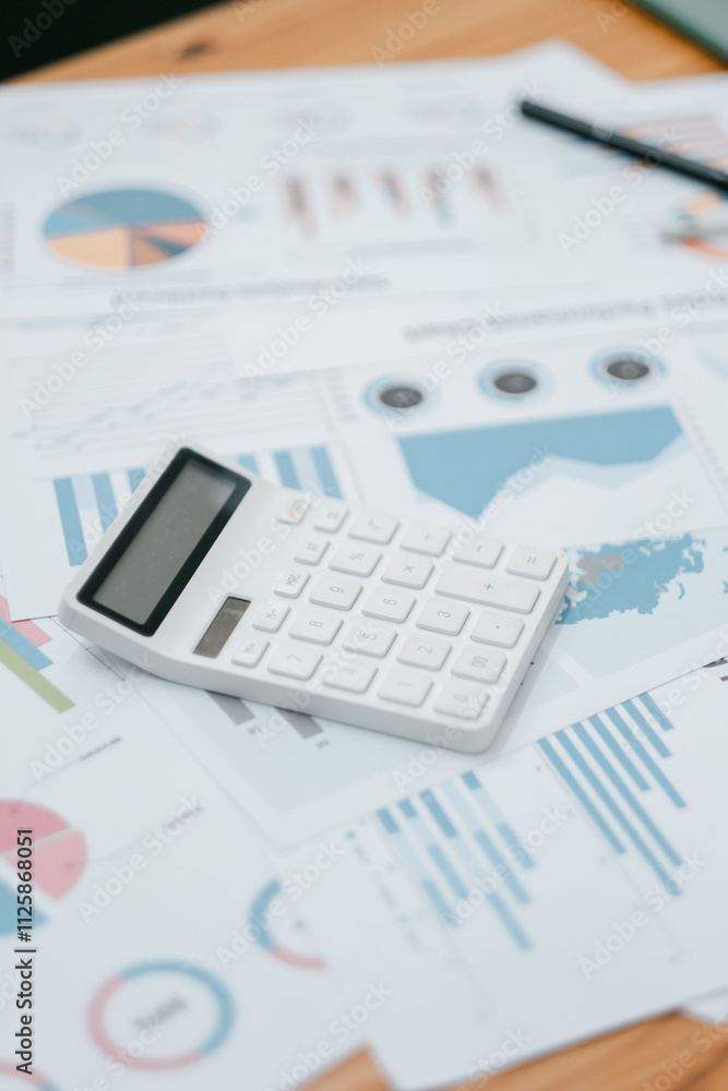 A white calculator placed on financial documents with graphs and charts, symbolizing business analysis and financial planning. A white calculator placed on financial documents with graphs and charts, symbolizing business analysis and financial planning.