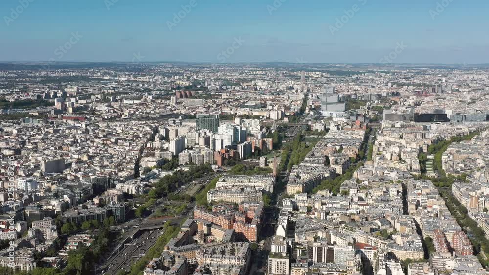 PARIS, FRANCE - OCTOBER 3, 2024: Aerial view of bustling Paris skyline showcasing various landmarks and vibrant city life PARIS, FRANCE - OCTOBER 3, 2024: Aerial view of bustling Paris skyline showcasing various landmarks and vibrant city life