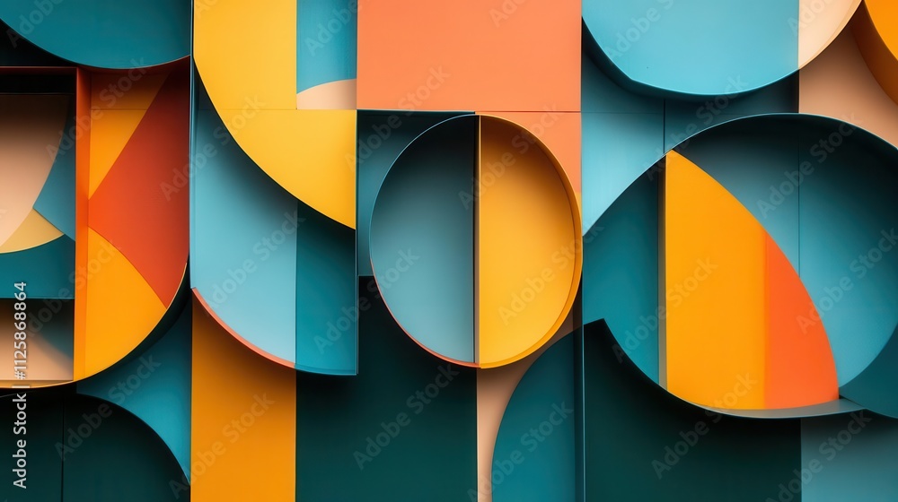 Abstract geometric design featuring vibrant colors and layered shapes. Abstract geometric design featuring vibrant colors and layered shapes.