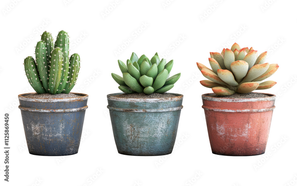 Three Succulent Plants in Decorative Pots Three Succulent Plants in Decorative Pots