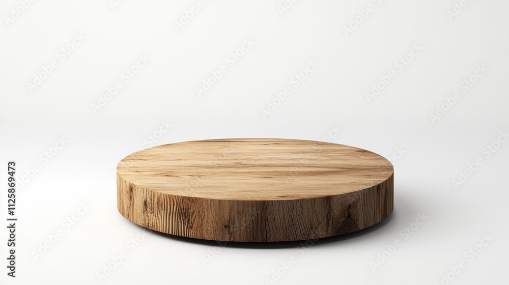 Minimalist Round Wooden Display Stand on White Background Minimalist Round Wooden Display Stand on White Background