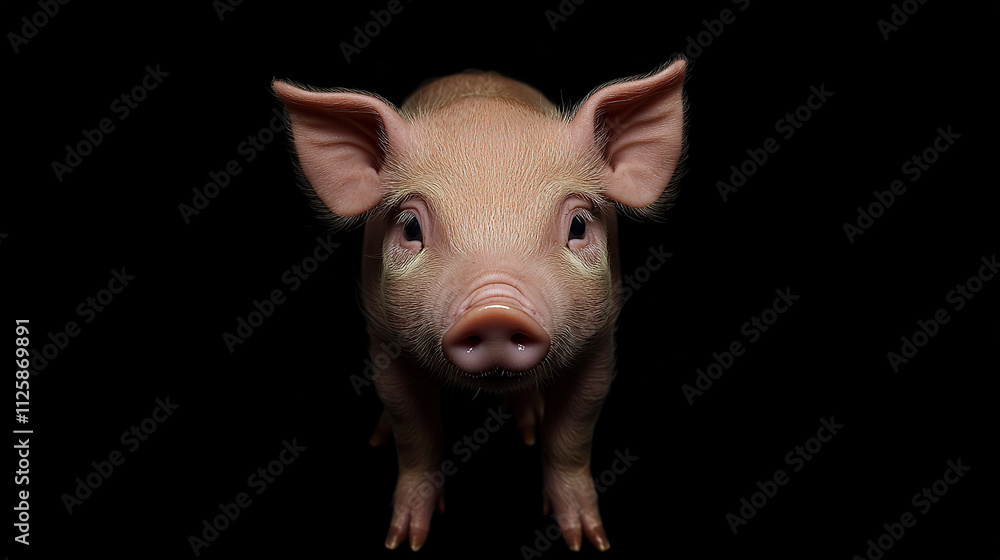 Fototapeta premium Adorable piglet on a black background.