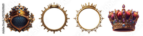 Elegant Crown and Shield Designs on Transparent Background