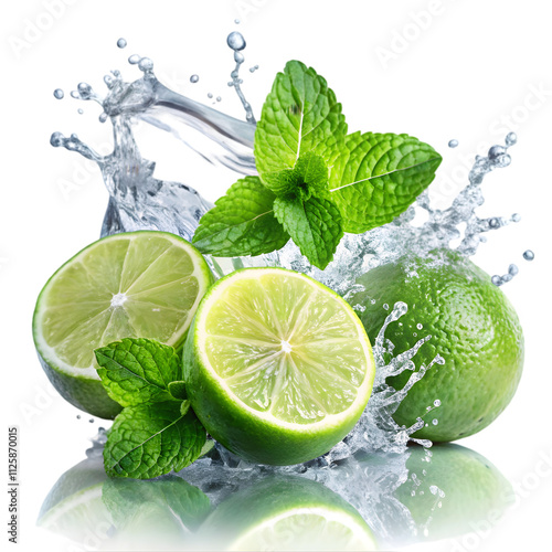 lime and water splash with mint leaves