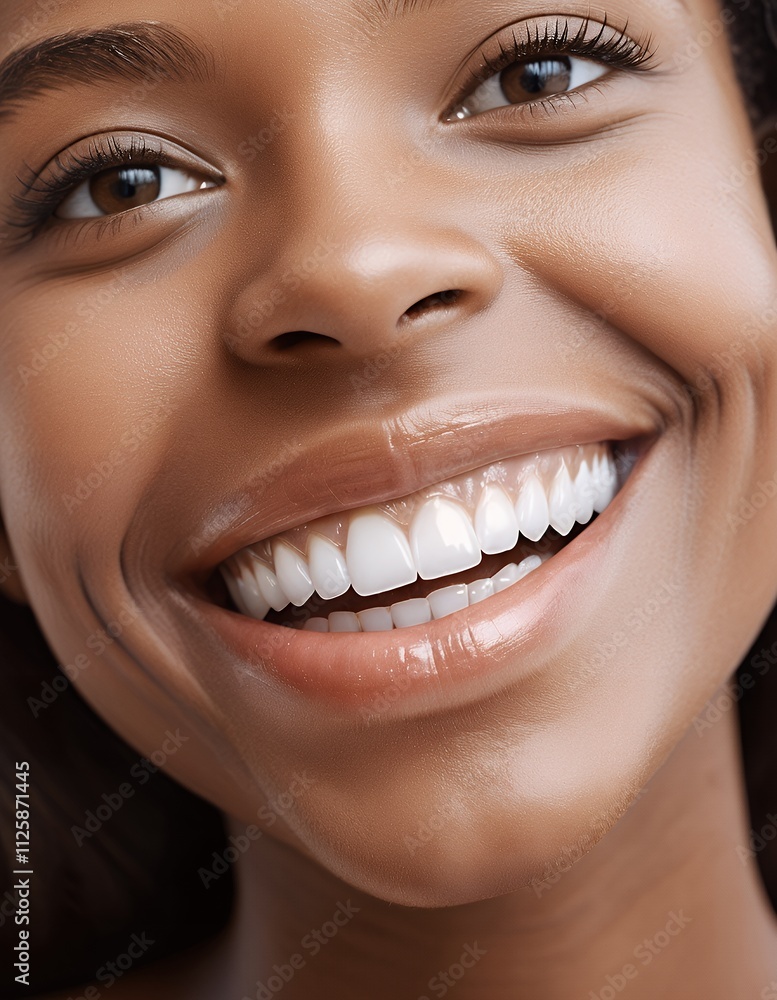 Close up of a smiling woman showcasing her healthy, radiant skin and bright white teeth. Happiness and confidence shine through. Close up of a smiling woman showcasing her healthy, radiant skin and bright white teeth. Happiness and confidence shine through.