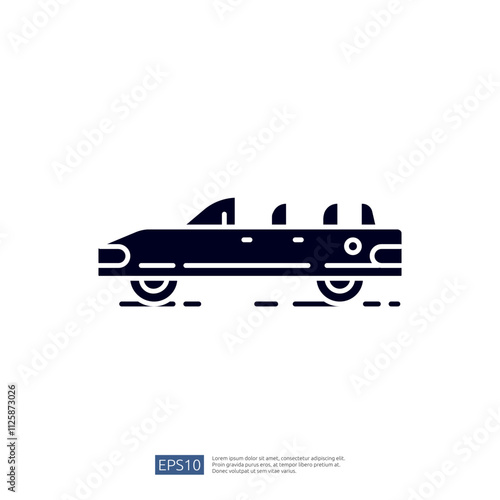 A stylized graphic representation of a car, emphasizing a sleek design and motion, suitable for transportation-related themes or projects.