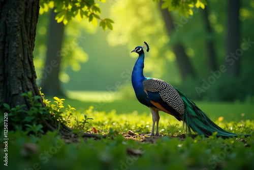 Wallpaper Mural beautiful peacock in tranquil forest nature landscape, Torontodigital.ca